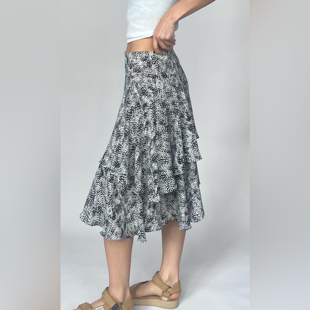 Reiss Black and White Tiered Ruffle Midi Skirt